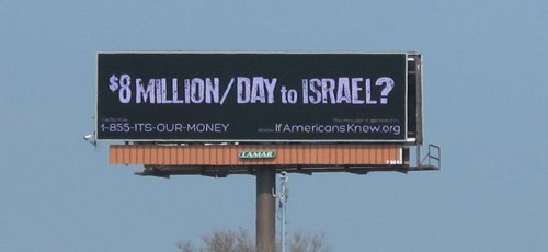 Billboard saying: $8 Million/Day to Israel? Our Money is Needed in America