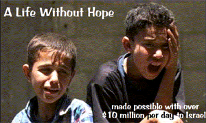 Poster showing two sad little Palestinian boys.