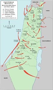 A map showing where refugees from different parts of historic Palestine ended up