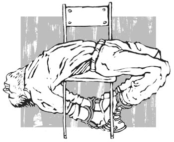 The ''banana'' position - bending the back of the interrogee in an arch while he is seated on a backless chair (5 cases).