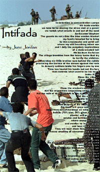 Poster with the poem entitled Intifada, written by renowned poet June Jordan.